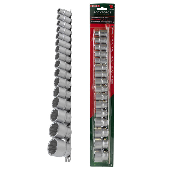 Набор головок 16пр.1/2''(12гр.)(10-19,21,22,24,27,30,32мм) на планке