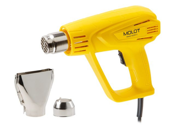 Термовоздуходувка MOLOT MHG 5120-1 в кор. + набор сопл 2000 Вт, 2 скор., 350-550 °С (Ступенч. рег., 350-500 л/мин)