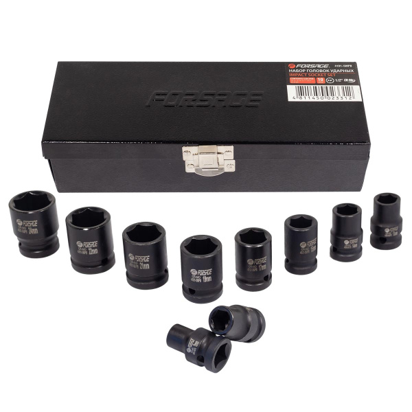 Набор головок ударных,10пр. 1/2''6гр.(10,12,13,14,15,17,19,21,22,24),в метал. кейсе