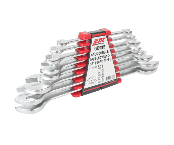 Набор ключей рожковых двухсторонних с держателем JTC GD08S (6-24 мм, 8 предметов)