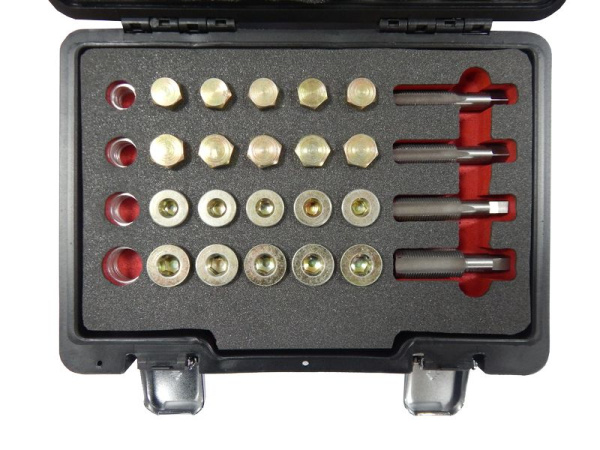 Набор для восстановления резьбы сливного отверстия поддона (М13, М15, М17, М20), в кейсе ''Pemium''