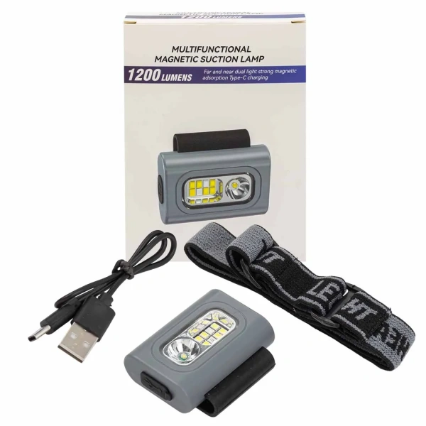 Фонарь ручной аккумуляторный с налобной лентой и магнитным держателем (6 реж. работы, аккум. 500мАч, световой поток 1200 Лм, время работы 1-3ч, время