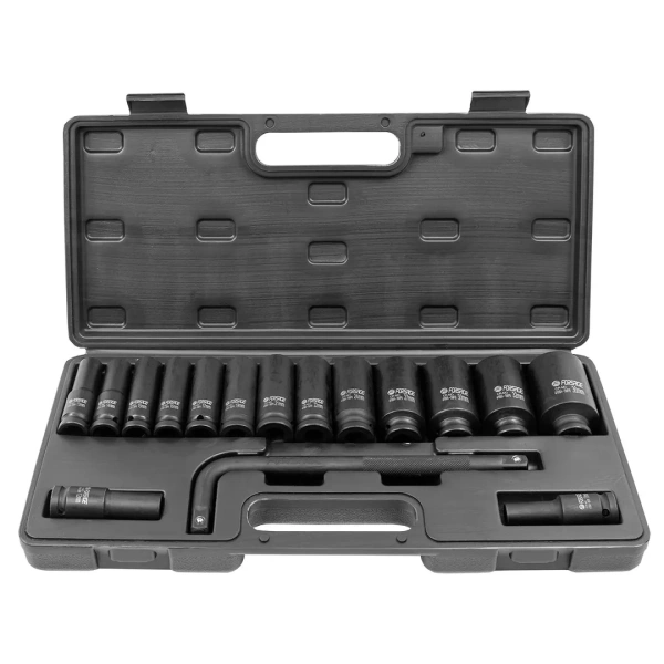 Набор головок ударных глубоких с Г-образным воротком 1/2''15+1пр.(6-гр)(10,12,13-17,19,21,22,24,27,30,32мм,36мм-12гр),в кейсе