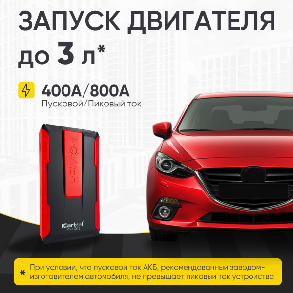 Пусковое устройство iCartool IC-JSD13 (12 В, 7200 мАч, 400/800 А)