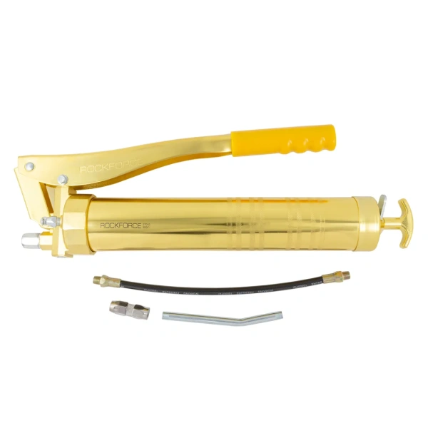 Шприц для нагнетания густой смазки ручной 900мл в комплекте с жестким(L-140мм) и гибким(L-300мм) наконечниками (2 штока,''под закладку'')