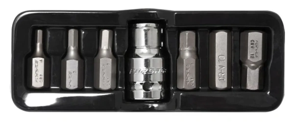 Набор бит HEX с битодержателем,7пр.1/2''(L:30мм,4, 5, 6, 8,10,12мм), в ложементе