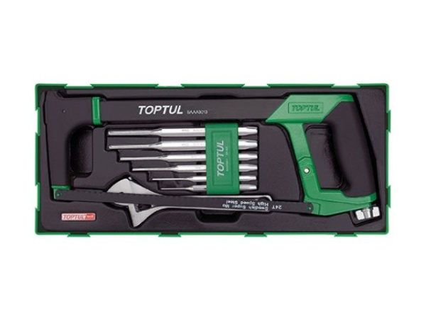 Набор-сет ножовка, разводной ключ 8", выколотки 8предм. TOPTUL