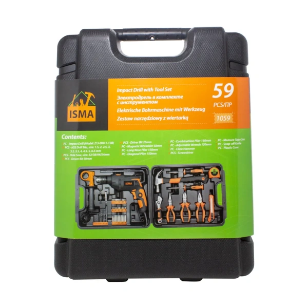 Набор инструментов с дрелью электрической,59пр.(220V,750W,0-2900об/мин),в кейсе