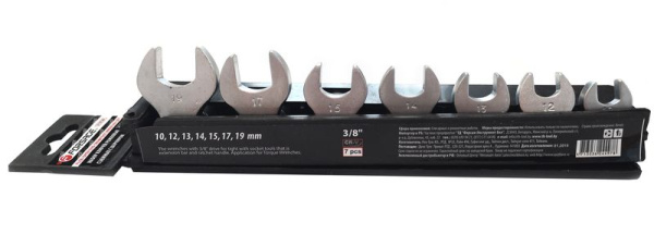 Набор ключей рожковых съемных с шарниром 3/8'', 7пр. (10, 12, 13, 14, 15, 17, 19мм), в пластиковом держателе