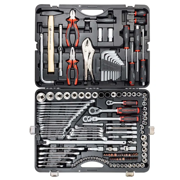 Набор инструментов 142+6пр. 1/4''3/8''1/2''(6-гран.)(4-36мм, 27,30,32,36-12гр.)+(ключи трещоточные:8х10,12х13,14х15,16х17,18х19мм, бокорезы-7'')