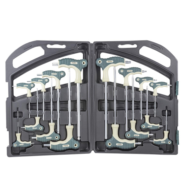 Набор ключей Т-образных TORX/6-гранныхс шаром,16пр.(Н:2,2.5х75, 3,4х100, 5,6х150, 8,10х200мм, Т:10,15х75, 20,25х100, 30,40х150, 45,50х200мм), в кейсе