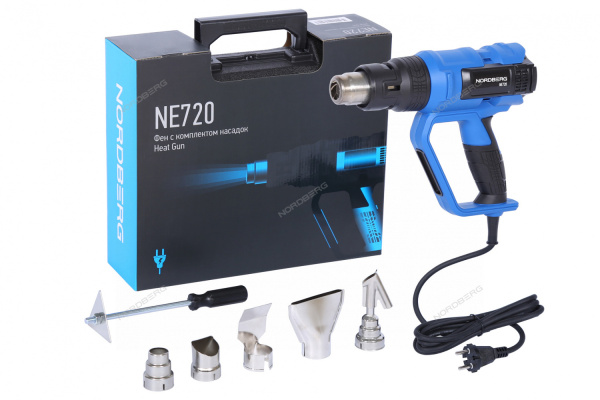 Фен с ЖК-экраном NORDBERG NE720 (6 насадок, в кейсе, 50-650 °С, 2000 Вт)
