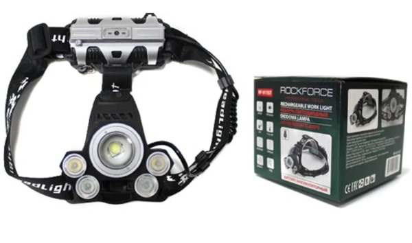 Фонарь светодиодный аккумуляторный налобный(5W LED,500Lm,2000mAh,зарядка12V,время раб.4ч,время заряд.5ч,защита гнезда зарядки,синий/белый/желтый свет)