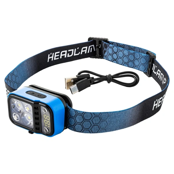 Фонарь налобный аккумуляторный с налобной лентой (5 режимов работы, аккум. 750мАч, время работы 3-5ч, время зар. 2ч)