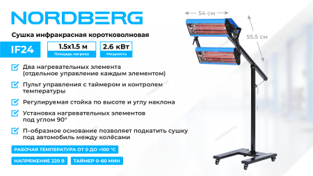 Сушка инфракрасная коротковолновая NORDBERG IF24 (220 В, 2 элемента)