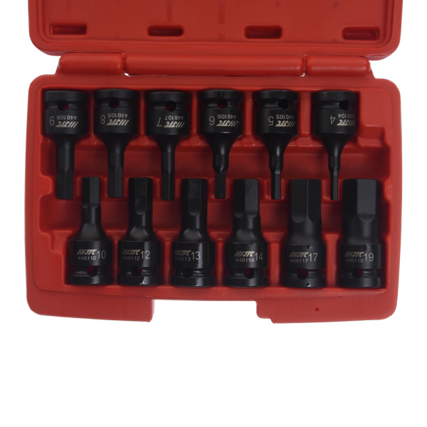 Набор головок ударных JTC J412H (1/2", HEX, H4-19 мм, L=60 мм, 12 предметов в кейсе)
