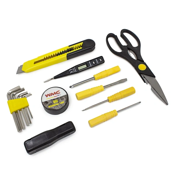 Набор инструментов 18пр(плоскогубцы,утконосы,нож,рулетка,отвертки,шестигранники,молоток,ножницы,изолента)