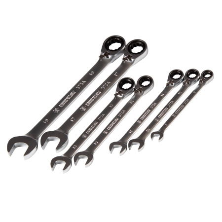 Набор комбинированных трещоточных ключей 8-19 мм чехол из теторона 7 предметов KING TONY 122A07MRN01