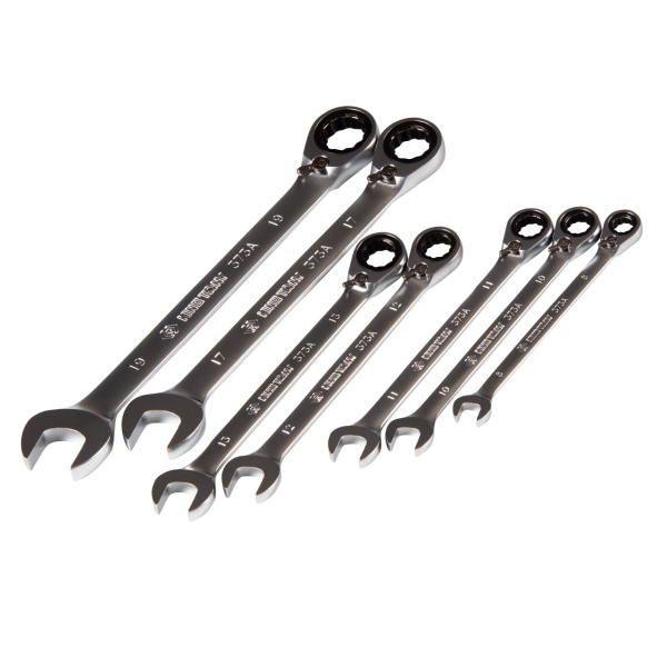 Набор комбинированных трещоточных ключей 8-19 мм чехол из теторона 7 предметов KING TONY 122A07MRN01