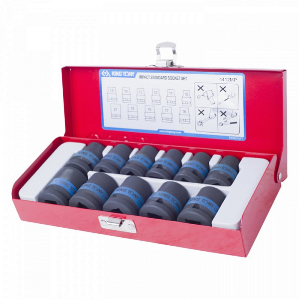 Набор ударных торцевых головок KING TONY 4412MP, 1/2", шестигранные, 10-21 мм, 11 предметов
