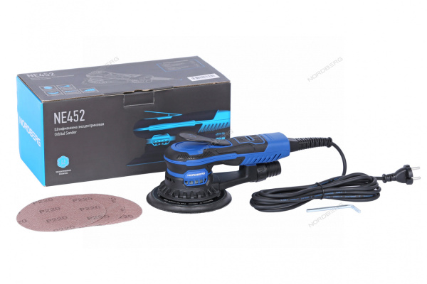 Шлифмашина эксцентриковая NORDBERG NE452 (2,5 мм, диск 150 мм, 4000-10000 об/мин, 350 Вт)