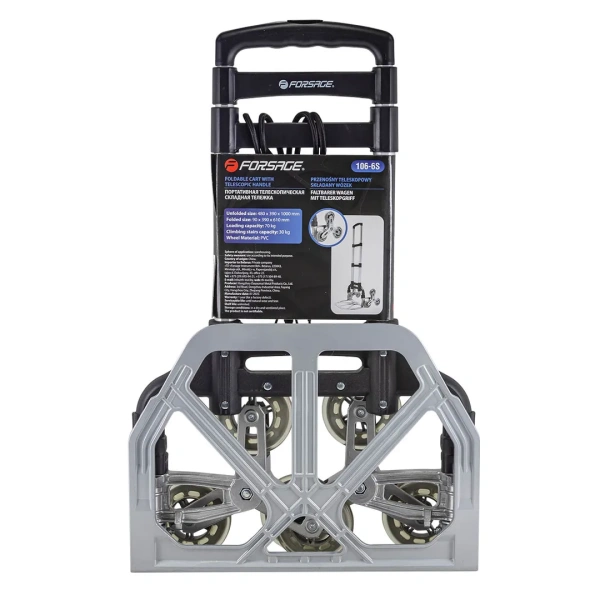 Тележка платформенная складная с телескопической ручкой и колесами на шарнирах для перемещения по неровным поверхностям и ступенькам(390х480мм,г/п70кг