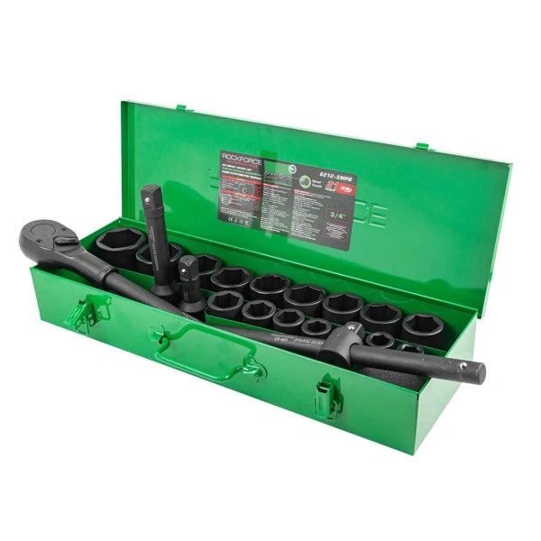 Набор инструментов ударных 3/4'', 6гр, 21пр(17,19,21,22,24,27,30,32,34,35,36,36-12гр,38,41,46,50мм), в металл.кейсе