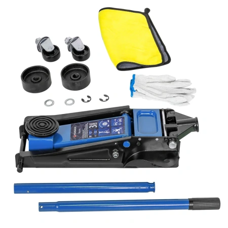 Домкрат подкатной гидравлический 3 т с резиновой накладкой и аксессуарами(перчатки, салфетка из микрофибры 40х30см, 2 поршня,h min135мм,h max465)