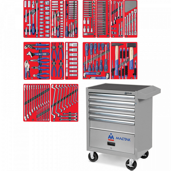 Инструментальная тележка с набором инструментов МАСТАК "ЛИДЕР" 52-05270G, 270 предметов