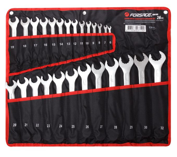 Набор ключей комбинированных с профилем ''Super drive'',26пр. (6-30, 32мм), на полотне