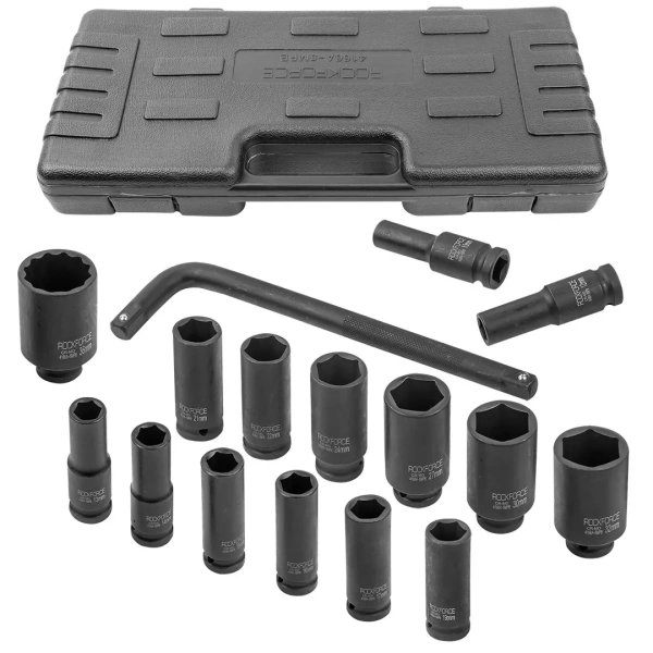 Набор головок ударных глубоких с Г-образным воротком 1/2''15+1пр.(6-гр)(10,12,13-17,19,21,22,24,27,30,32мм,36мм-12гр),в кейсе