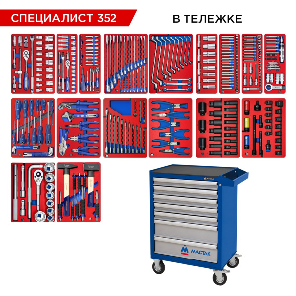 Набор инструментов СПЕЦИАЛИСТ 352 в тележке МАСТАК (352 предмета)