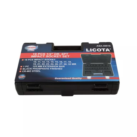 Набор ударных головок Licota ASA-40018 (1/2", 19 пр., 10-32 мм, в кейсе)