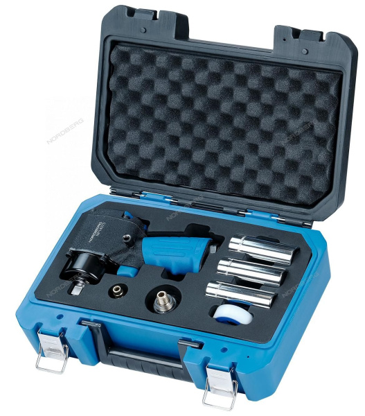 Пневмогайковерт NORDBERG NP14075K ударный укороченный, с 3-мя головками в кейсе,1/2", 680 Нм