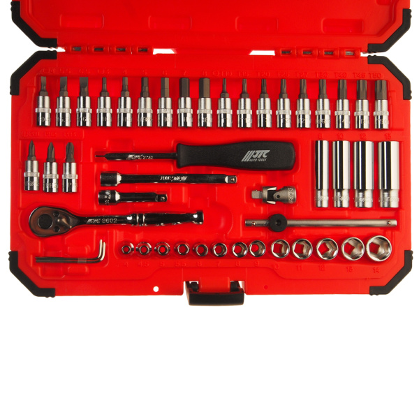 Набор головок торцевых и насадок 6-ти гранных JTC H247M (1/4", 4-14 мм, Т10-Т50, 47 предметов в кейсе)