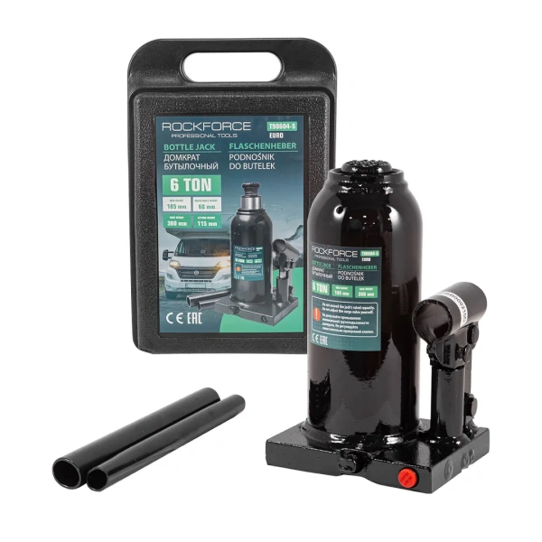 Домкрат бутылочный 6 с клапаномт (высота подхвата-185мм, высота подъема-360мм)в кейсе