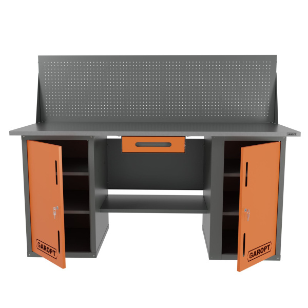 Верстак двухтумбовый с экраном и ящиком серый 1800*700 Garopt