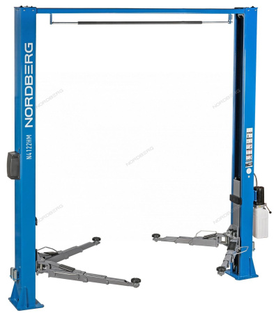 Подъемник 380V 2х стоечный 4 т с верхней синхронизацией (синий) снятие со стопоров с одной колонны NORDBERG N4122HM-4B