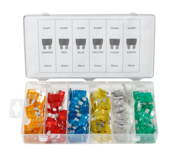 Предохранители флажковые, 120пр. (5А, 10А, 15А, 20А, 25А, 30А)