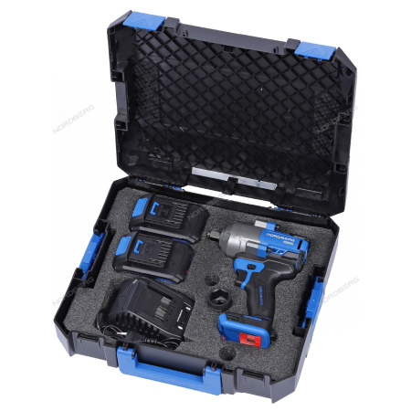 Гайковерт аккумуляторный NORDBERG NE805K (1/2", 21 В, 1000 Нм, с двумя 4 A аккум. и зар. уст-вом, в кейсе)