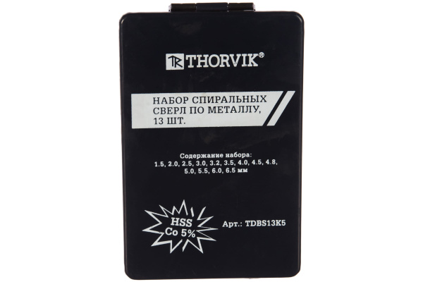 Набор спиральных сверл по металлу TDBS13K5, HSS Co в металлическом кейсе, d1.5-6.5 мм