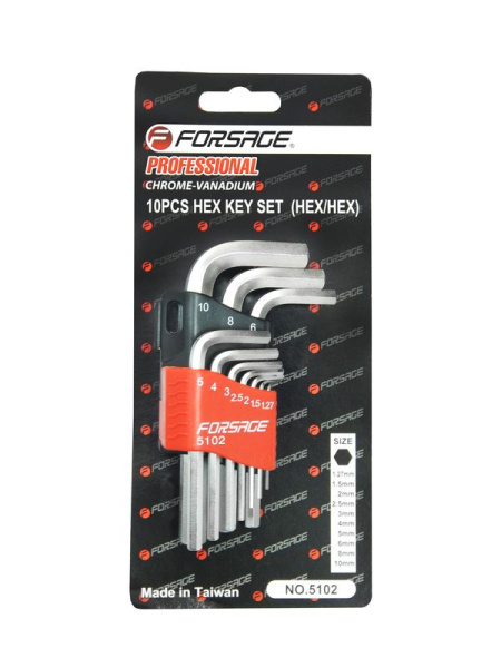 Набор ключей 6-гранных Г-образных 10пр.(1.5, 2, 2.5, 3-6, 8, 10мм)в пластиковом держателе