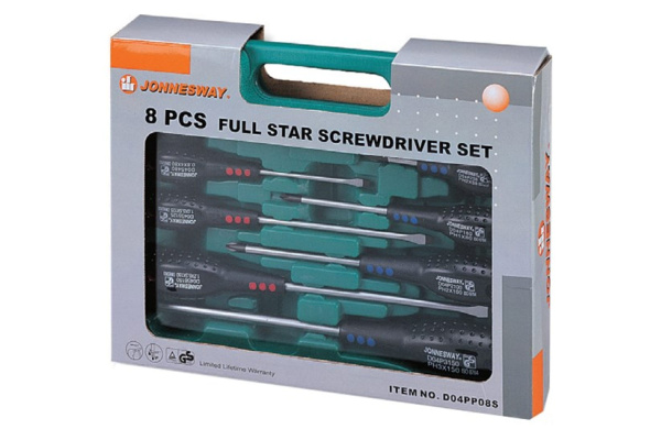Набор отверток шлиц и крест JONNESWAY Full Star D04PP08S. 8 предметов