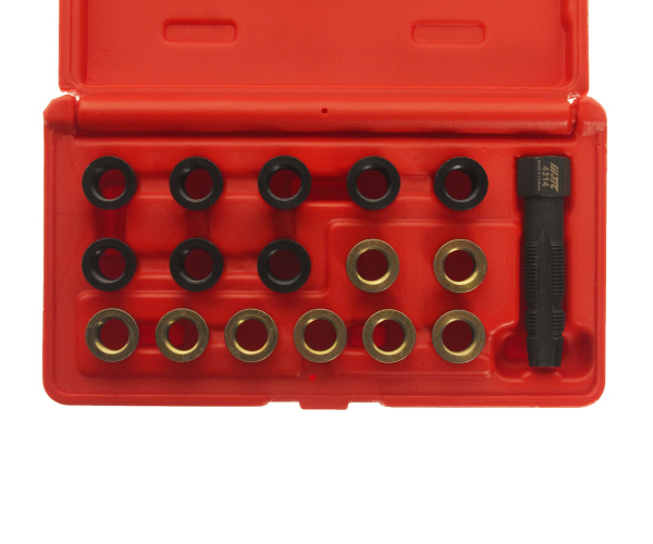 Набор инструментов для восстановления резьбы свечей зажигания JTC 4314 (втулки M12х1,25, L=12,7 мм, 19 мм, 16 шт.)