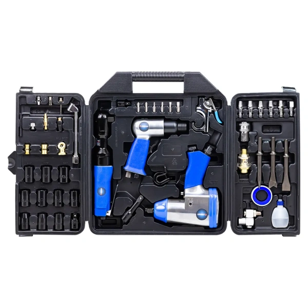 Набор инстр. с аксессуарами50пр(гайковерт-1/2'',320н/м,пневмозач.маш.-6мм, 25000об/мин,пневмотрещ.-1/2'',68н/м,пневмозубило,подкачка,)