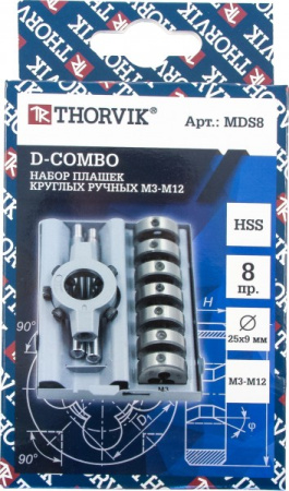 Набор плашек MDS8 D-COMBO круглых ручных М3-М12, HSS