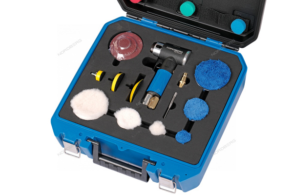 Пневмошлифмашинка угловая орбитальная эксцентрик в комплекте с насадками диаметр 25, 50, 75 мм NORDBERG NP3225K