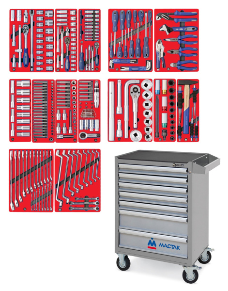 Набор инструментов ПРОФИ в серой тележке 299 предметов МАСТАК 52-07299G