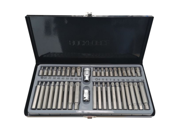 Набор бит с битодержателями, 42пр.10мм(75/30мм, TH:20,25,30,40,45,50,55,60,70, Ribe:М4,М5,М6,М7,М8,М9,М10,М11,М12,М13,М14),в метал. кейсе