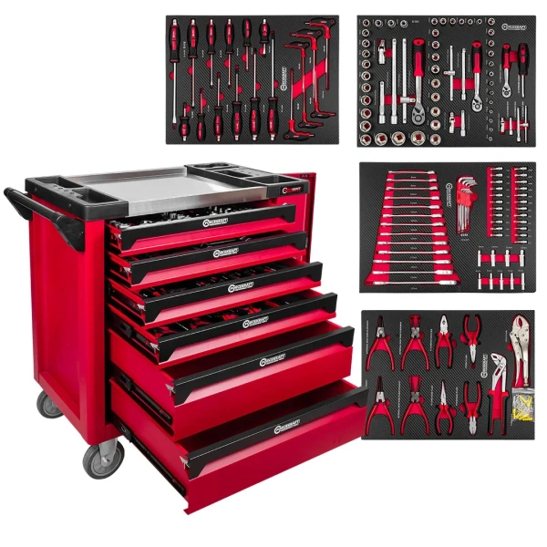 Тележка инструментальная 6-и полочная с набором инструментов 245пр и дополнительной боковой секцией